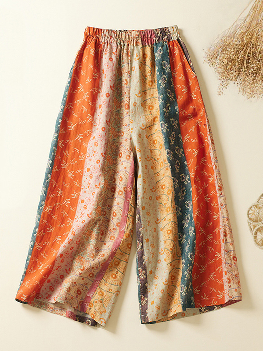 Loose Casual Ethnic Print Wide Leg Pants