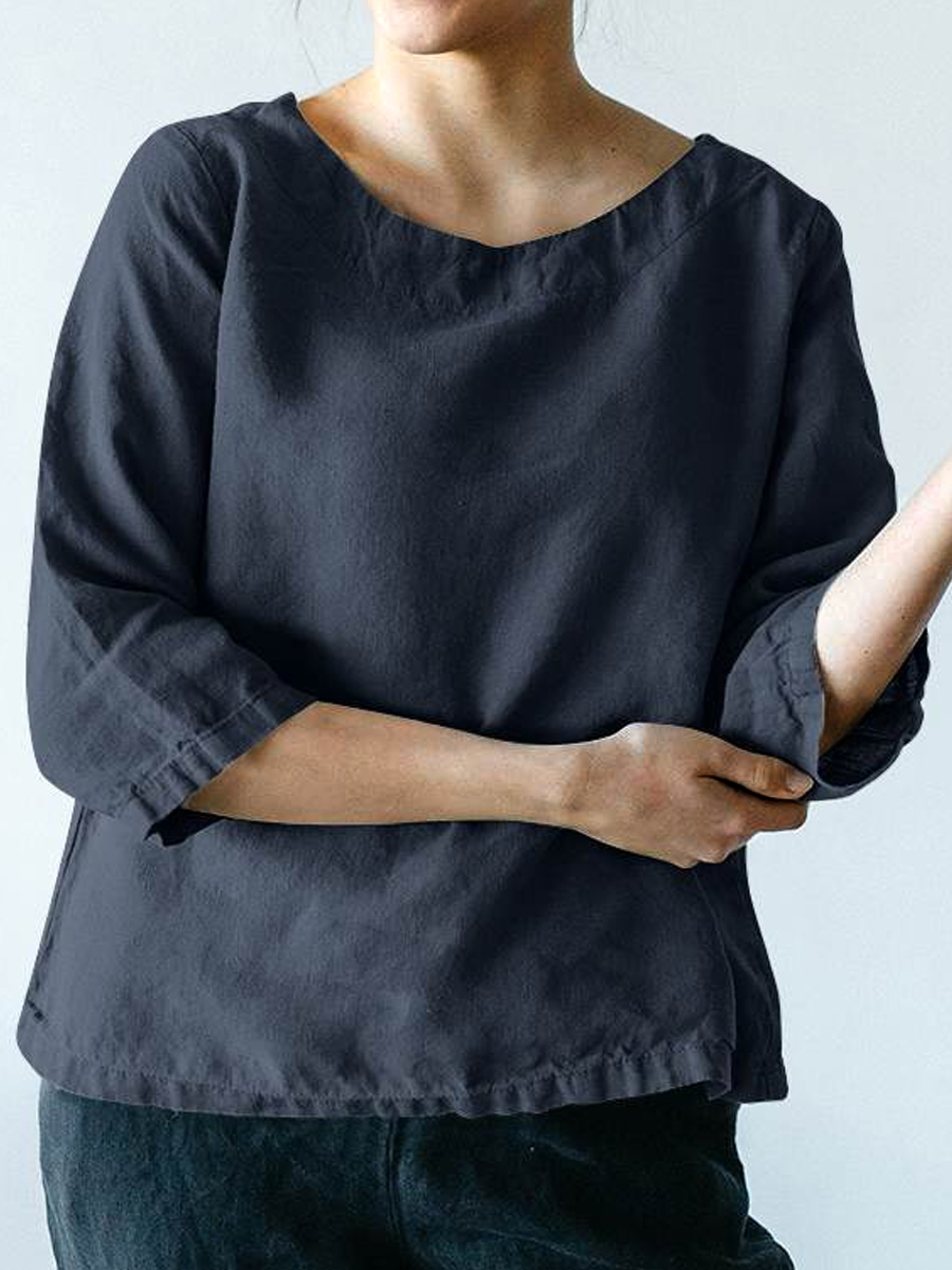 Casual Solid Color Round Neck Half Sleeve Blouse