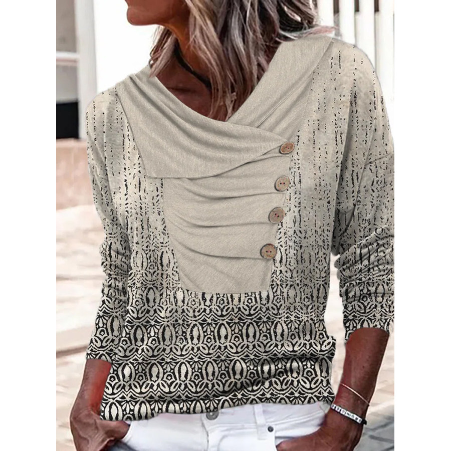 

Vintage Print V Neck Long Sleeve T-Shirt