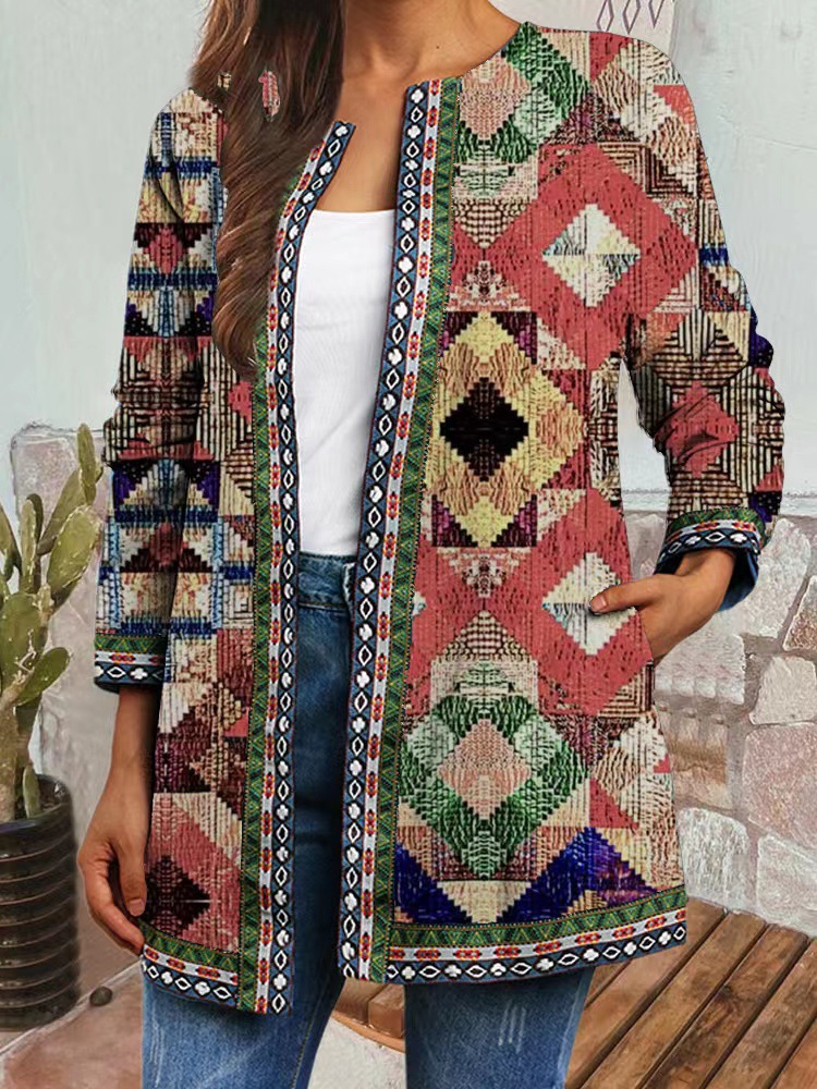 Casual Vintage Ethnic Print Long Sleeve Jacket