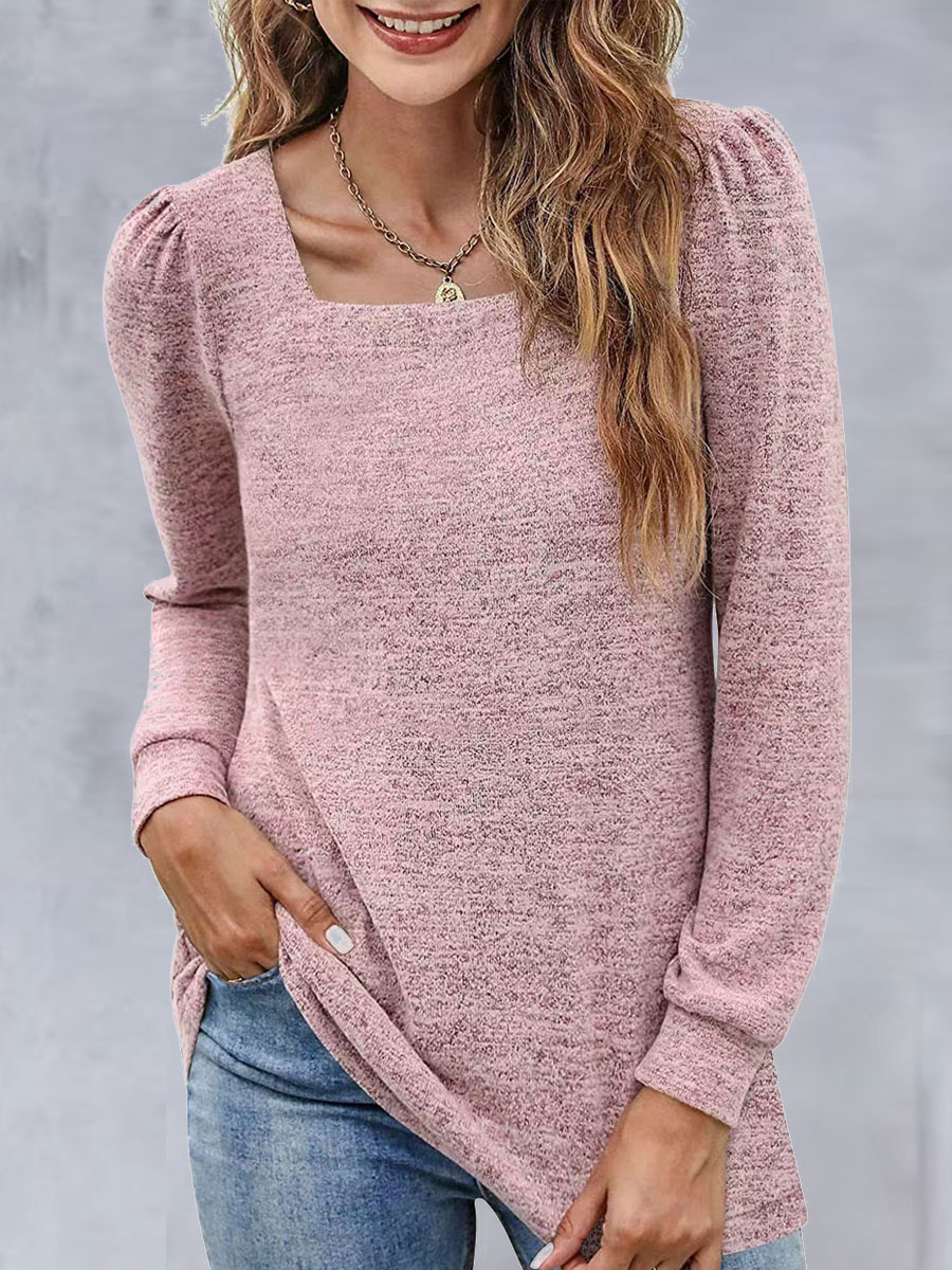 Casual Loose Solid Color Long Sleeve T shirt