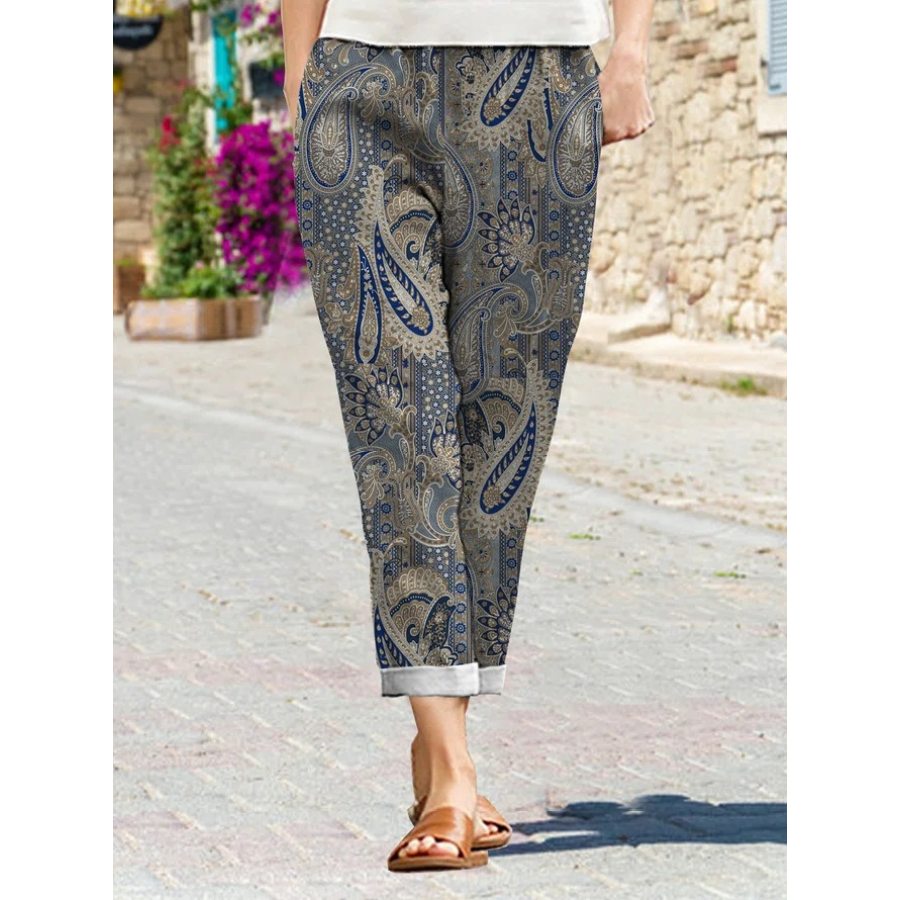 

Casual Loose Paisley Print Straight-Leg Pants