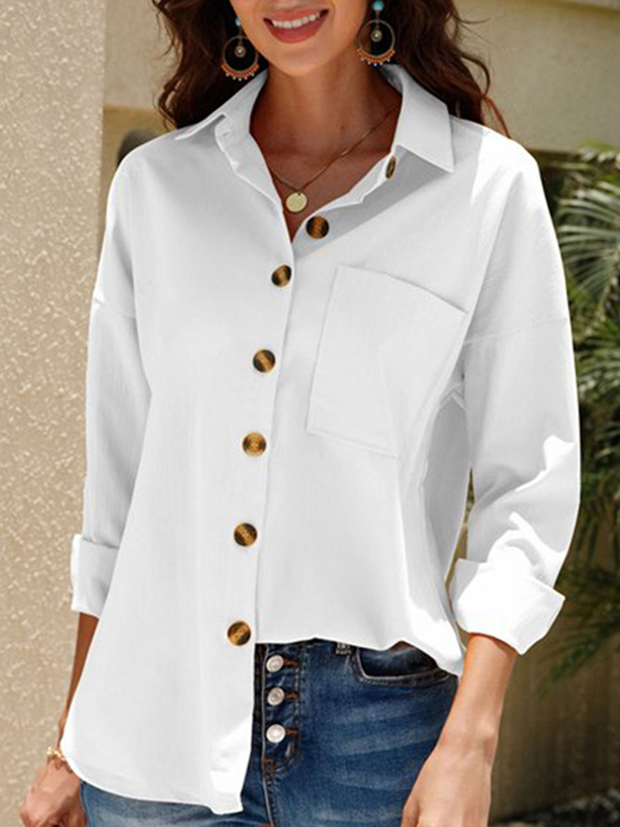 Casual Loose Solid Color Cardigan Long Sleeve Blouse