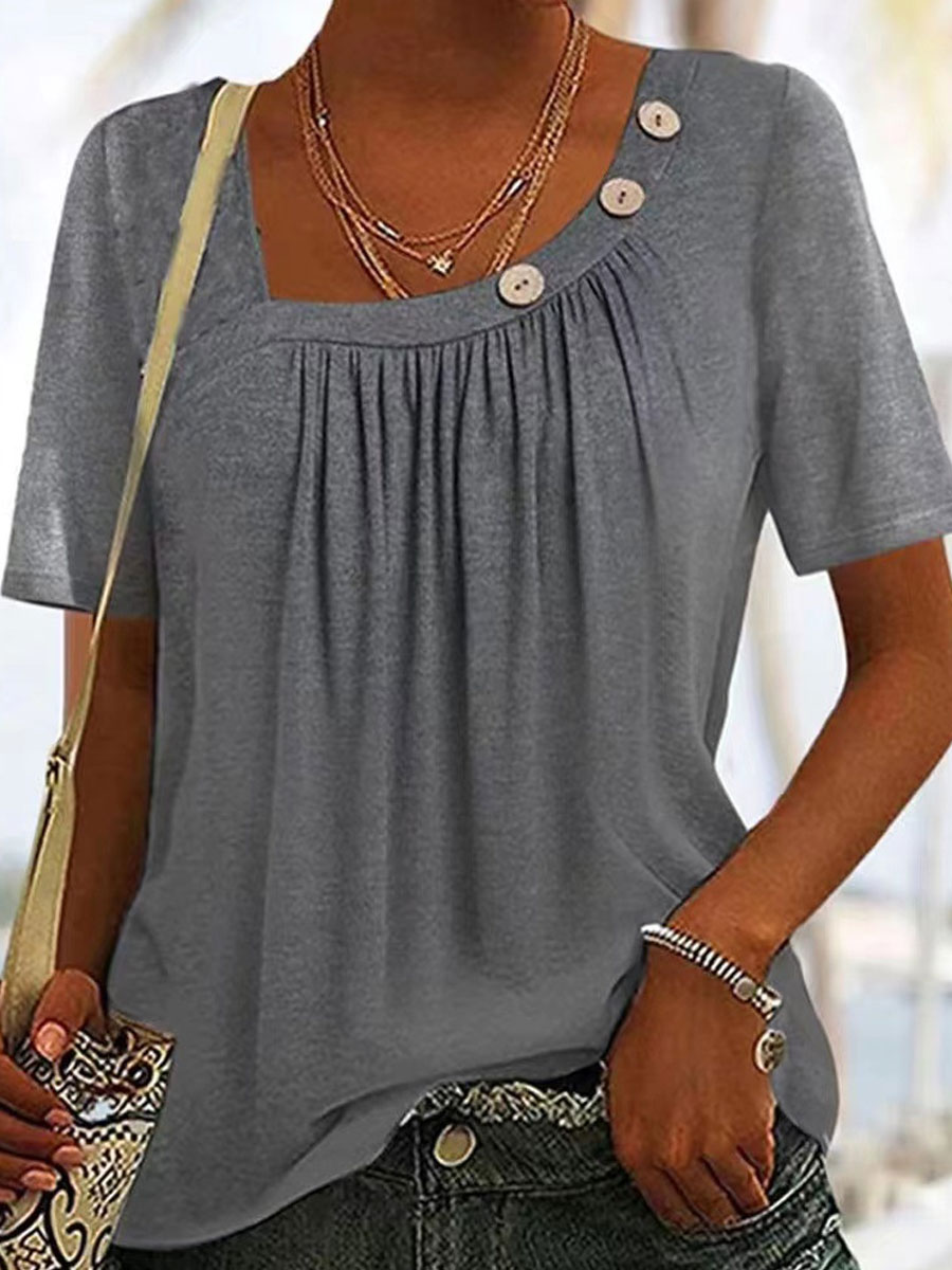 Casual Loose Solid Color Short Sleeve T shirt