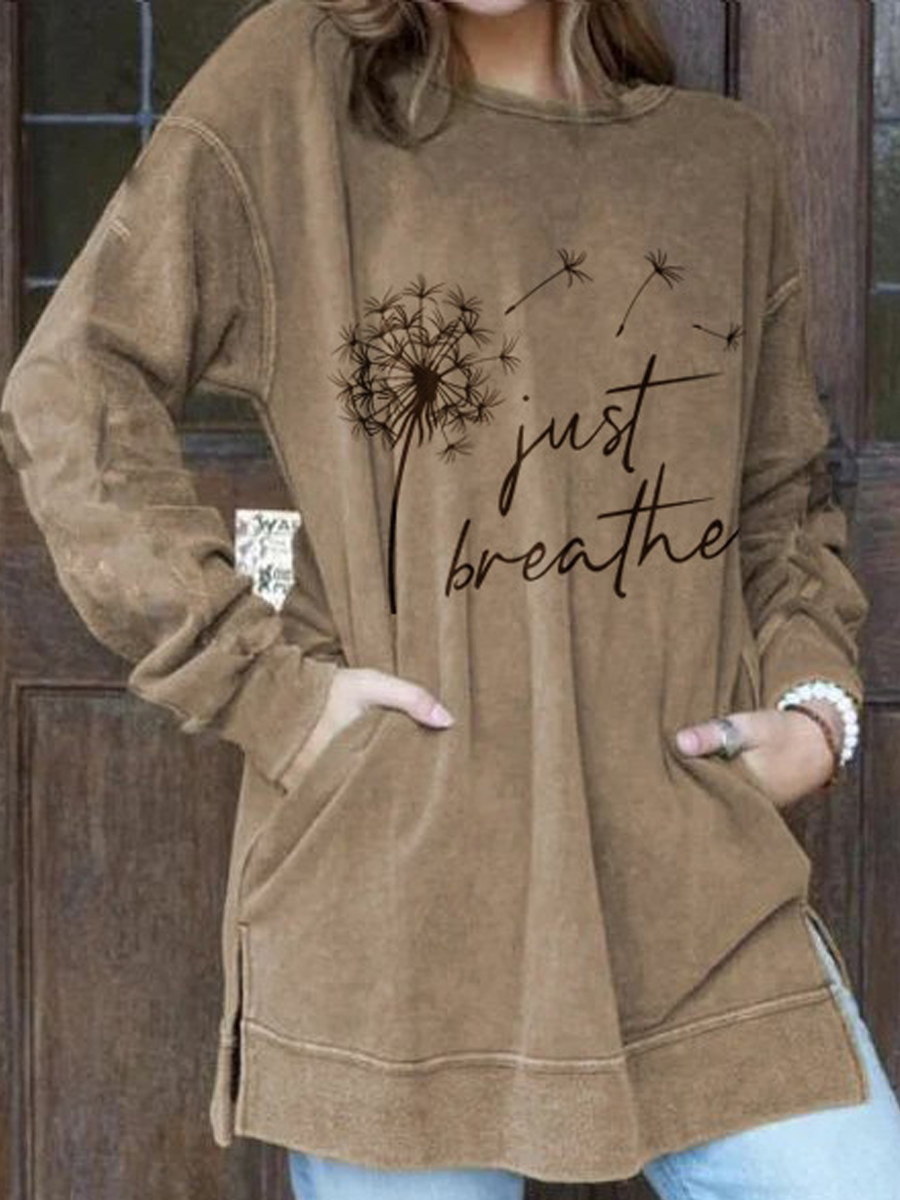Loose Casual Dandelion Print Crew Neck Long Sleeve Sweatshirt