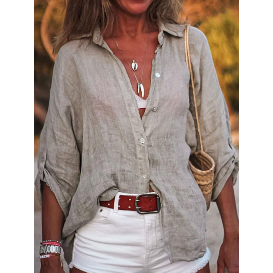 

Camicia Casual A Maniche A Tre Quarti Con Scollo A V Vintage Solido