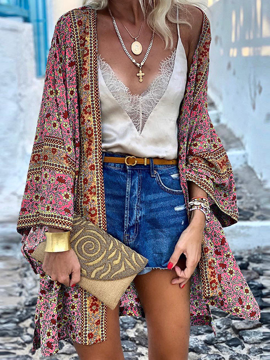 Casual Loose Boho Print Long Sleeve Cardigan