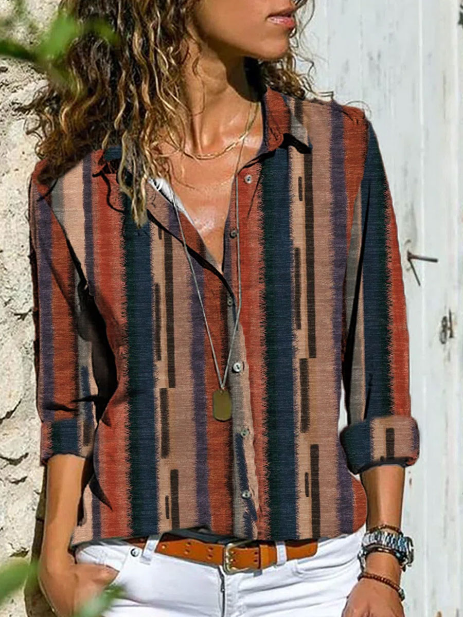 Casual Loose Geometric Print Long Sleeve Blouse