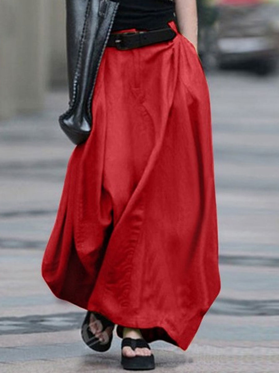 Casual Loose Solid Color Elastic Waist Skirt