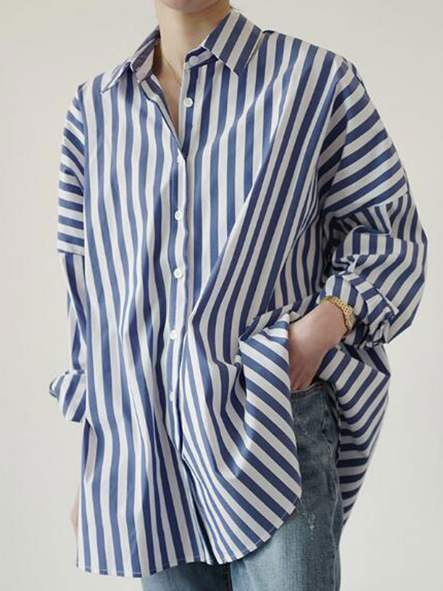 Casual Loose Striped Print Long Sleeve Blouse