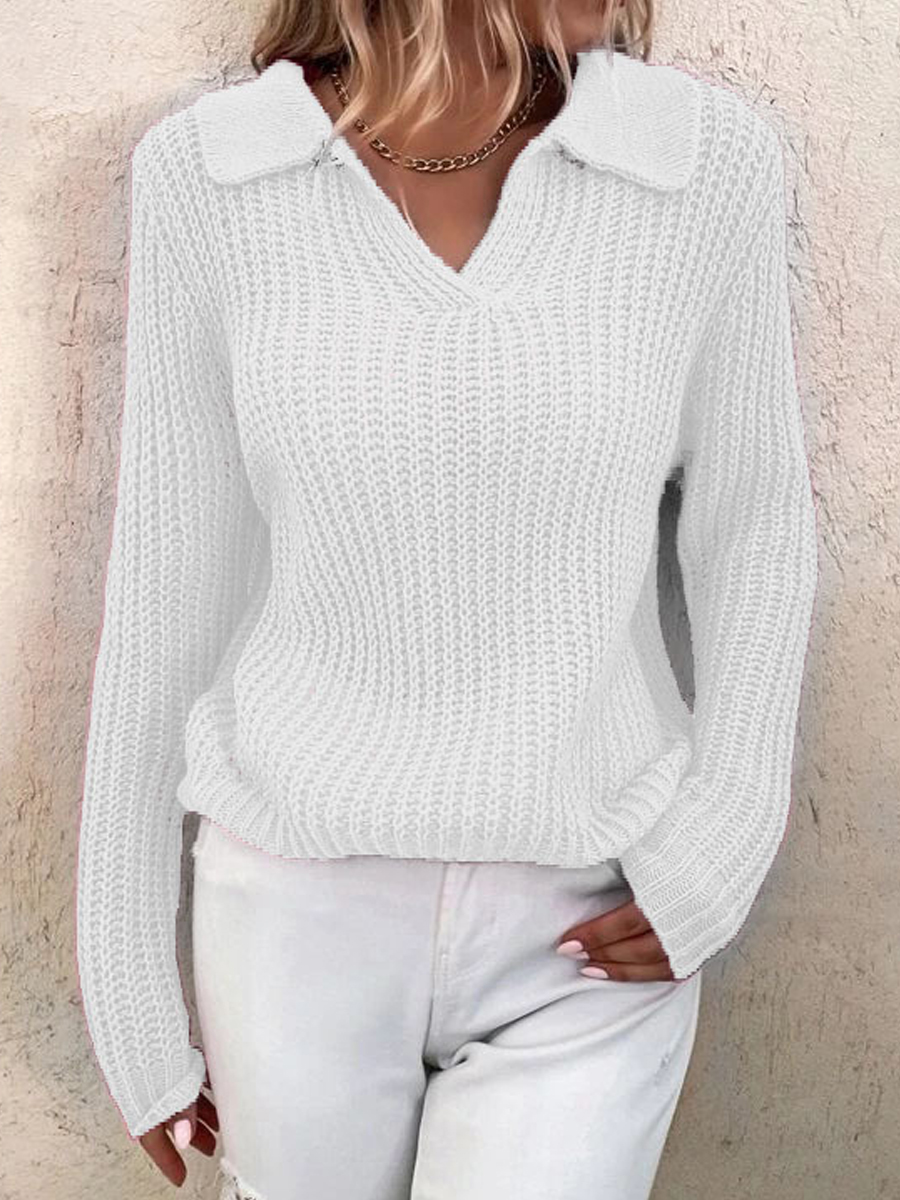 Casual Solid Color Lapel Long Sleeve Sweater