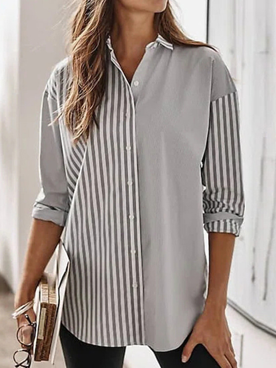 Casual Striped Lapel Long Sleeve Shirt