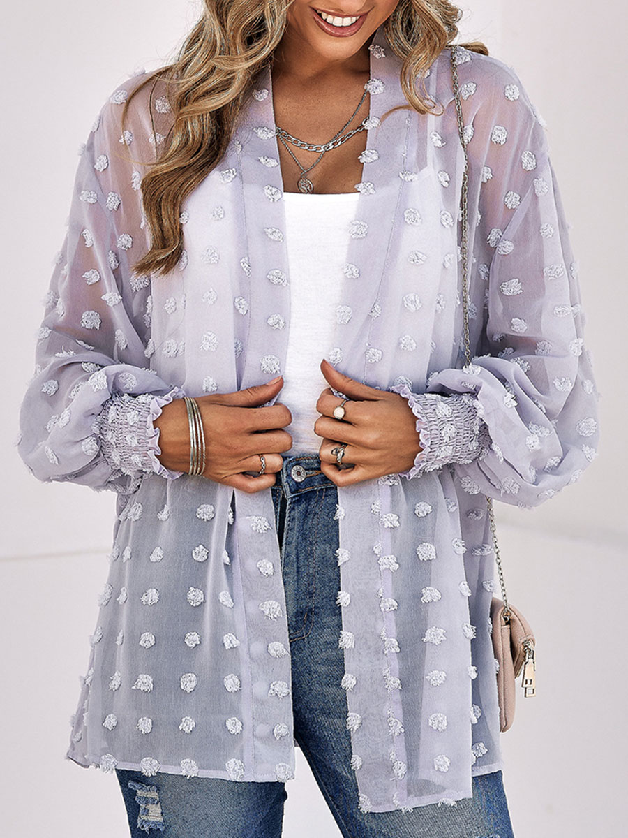 Casual Loose Jacquard Long Sleeve Cardigan Blouse