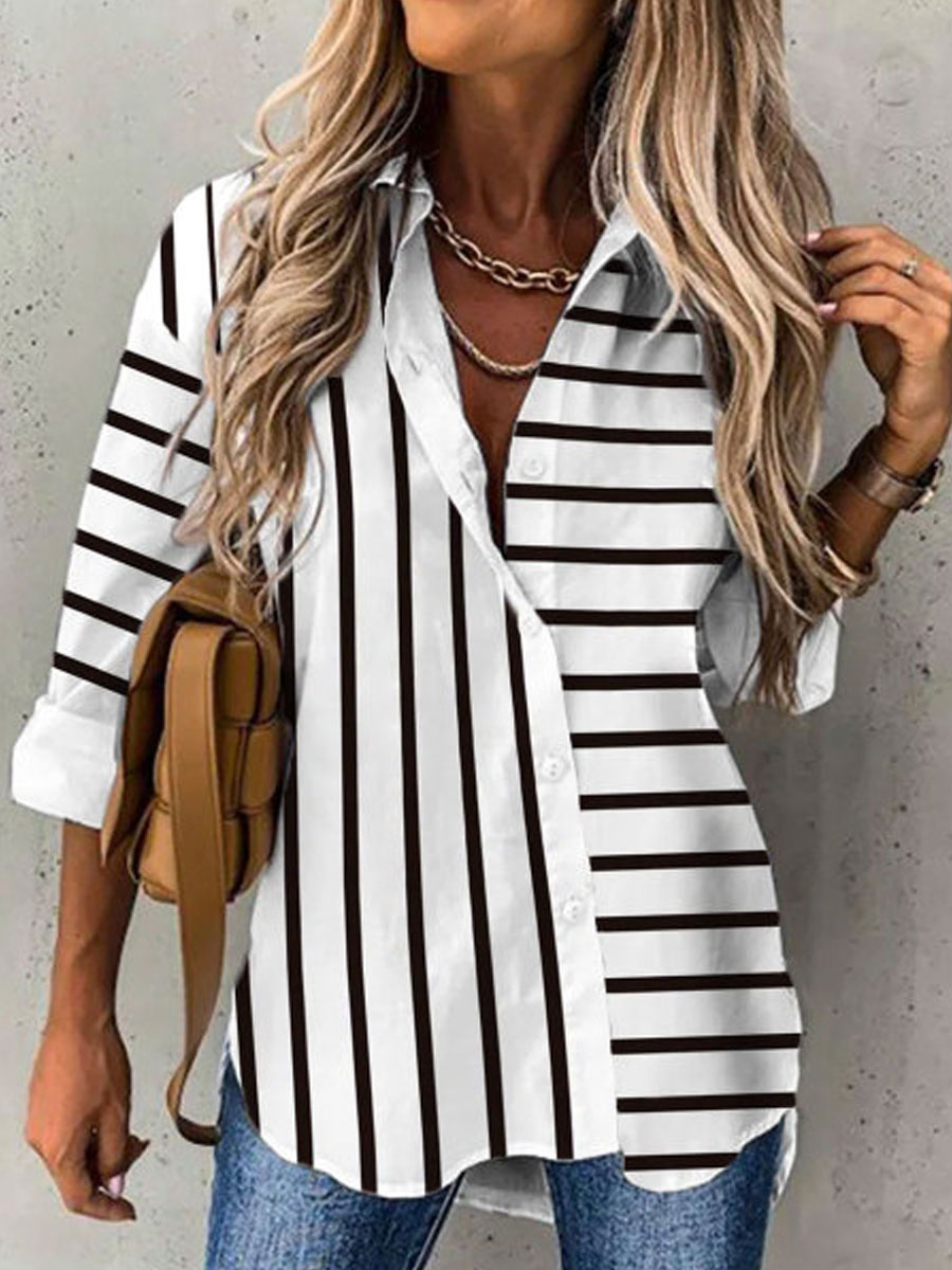 Casual Loose Striped Print Long Sleeve Blouse
