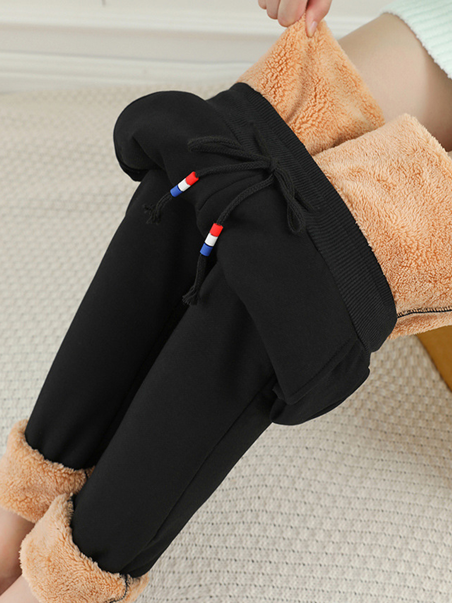 Casual Solid Color Thickened Fleece Pants