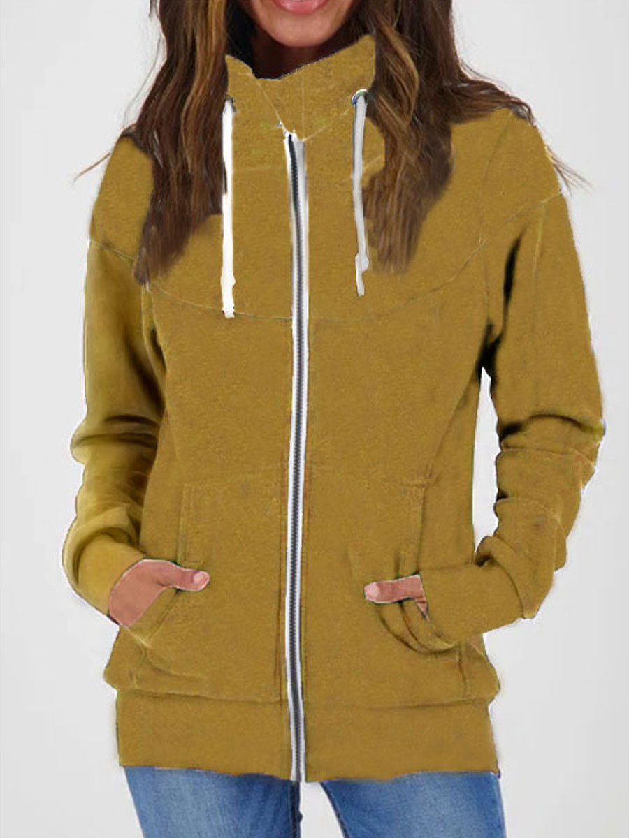 Casual Loose Patchwork Zip Cardigan Long Sleeve Sweatshirt