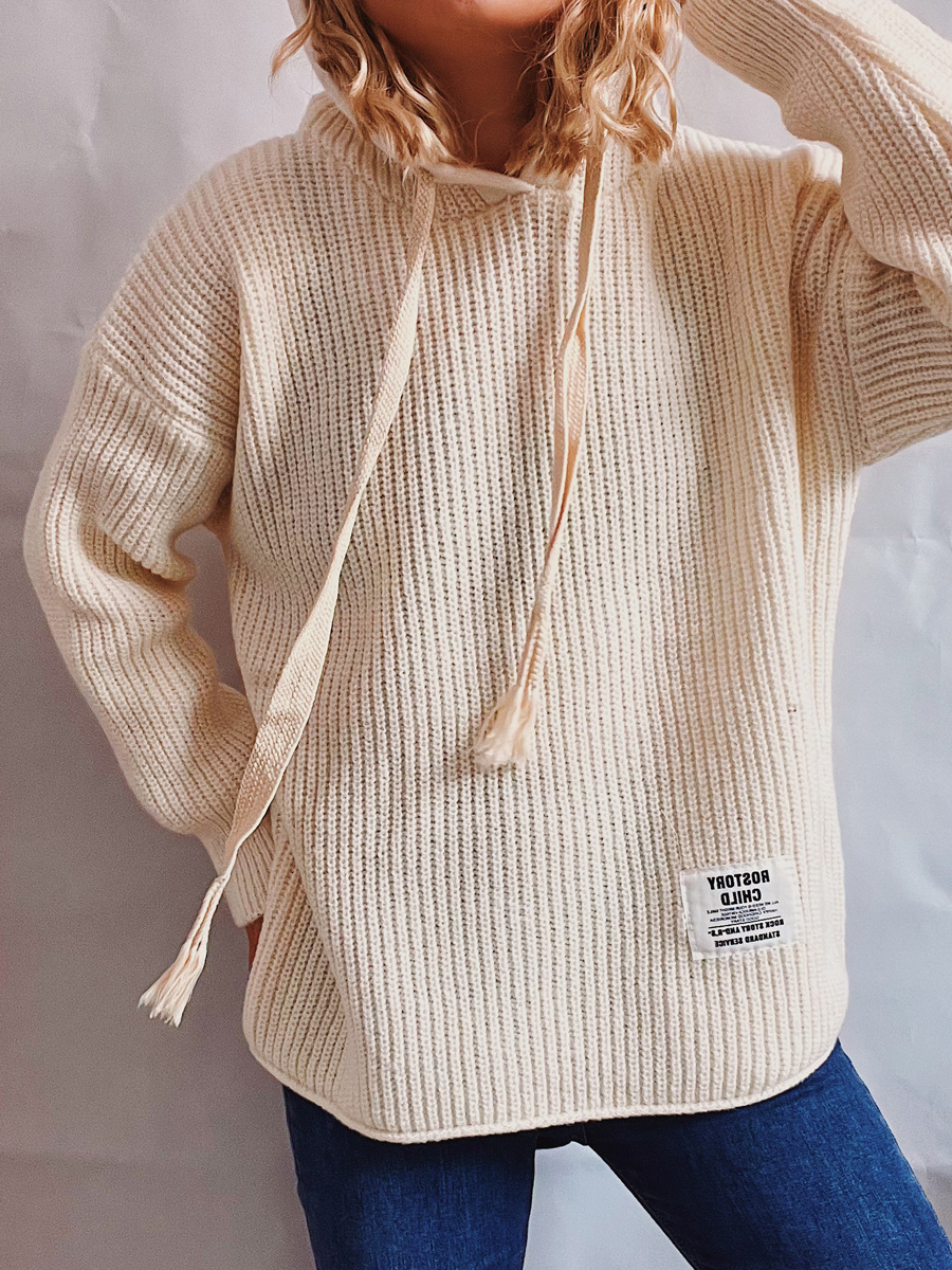 Loose Casual Thick Solid Color Hooded Long Sleeve Sweater