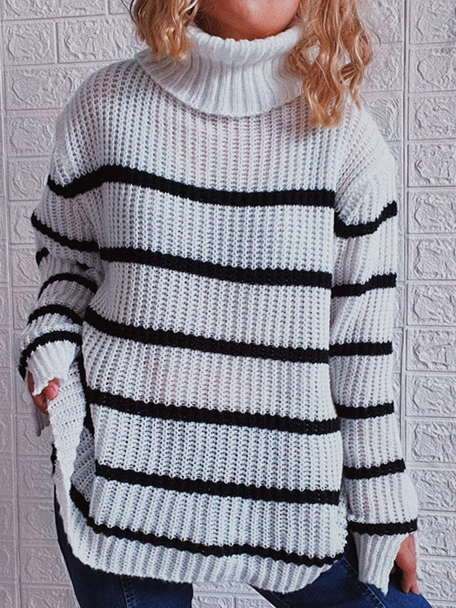 Casual Striped Turtleneck Loose Long Sleeve Sweater