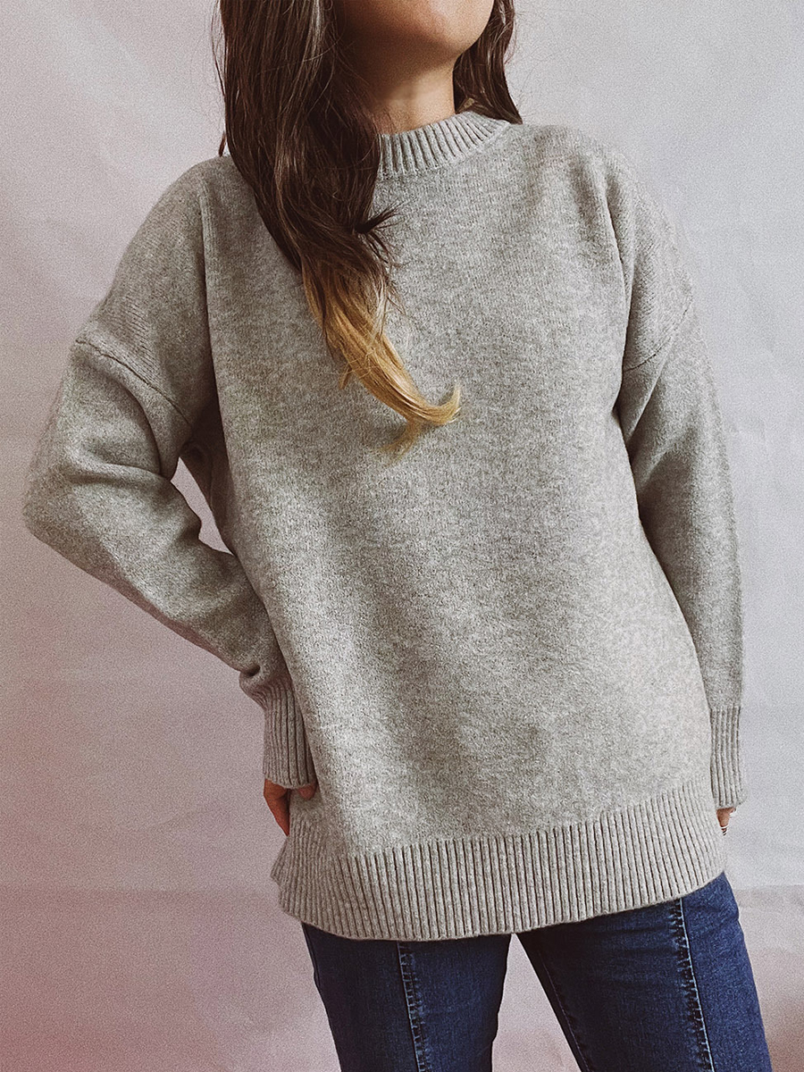 Casual Solid Color Crew Neck Long Sleeve Sweater