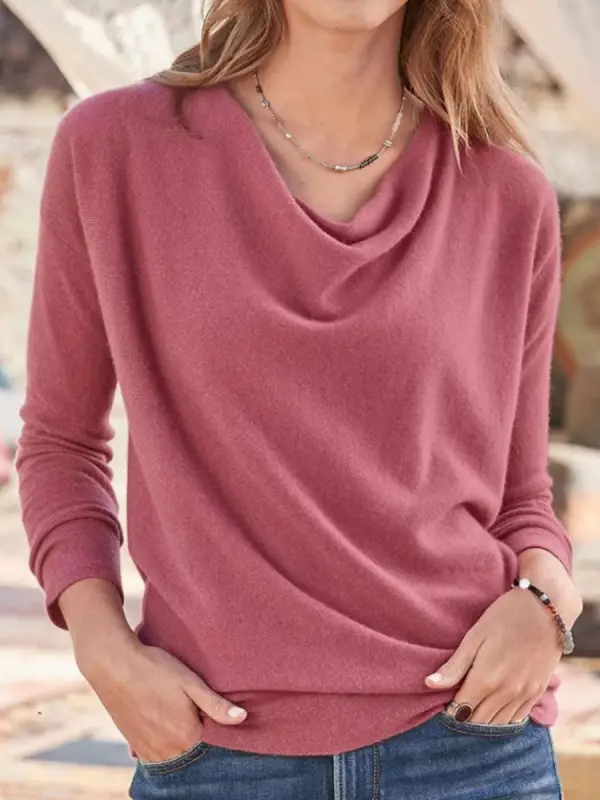 Casual Loose Solid Color Plush Long Sleeve T-shirt - Minicousa.com 