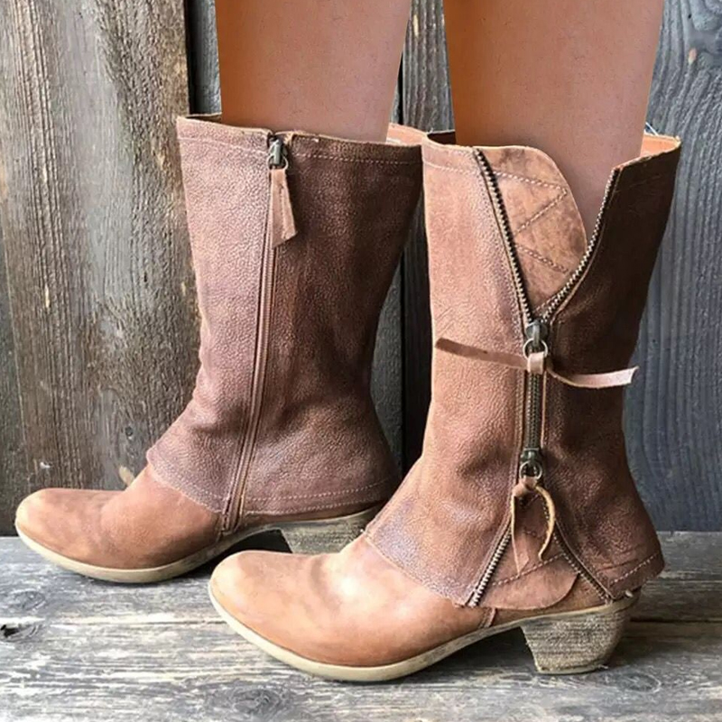 Casual Solid Side Zip Leather Boots