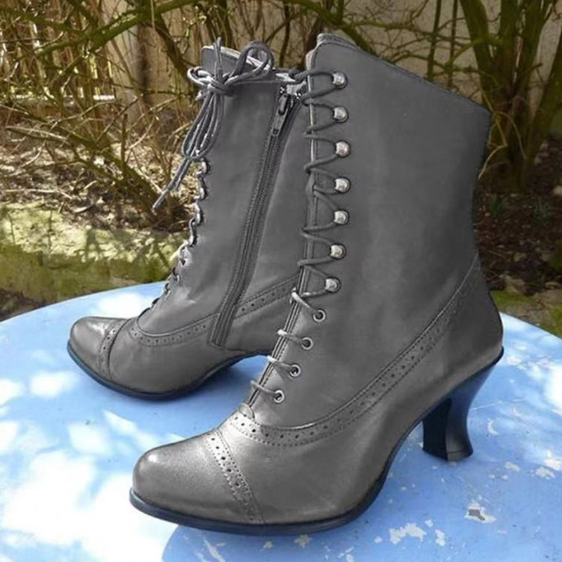 Casual British Lace Up Zip Up Boots