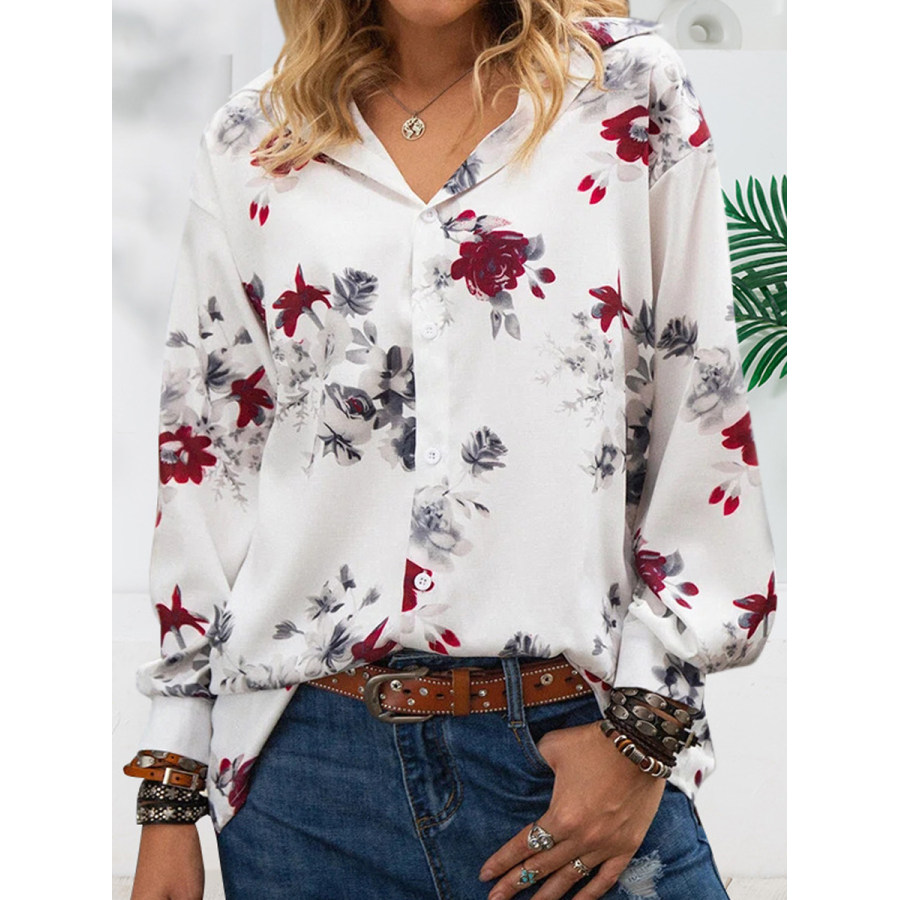 

Casual Floral Print Lapel Long Sleeve Shirt