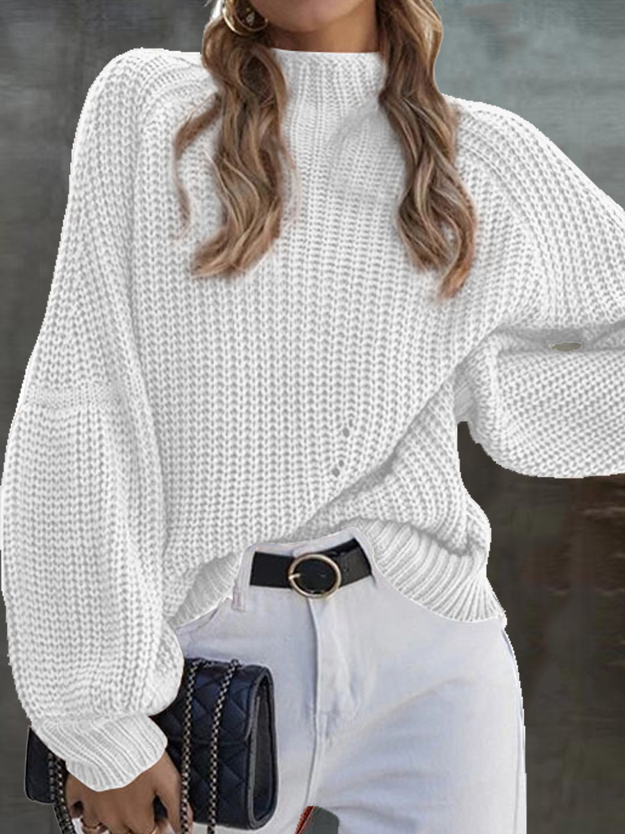 Casual Loose Solid Color Turtleneck Long Sleeve Sweater