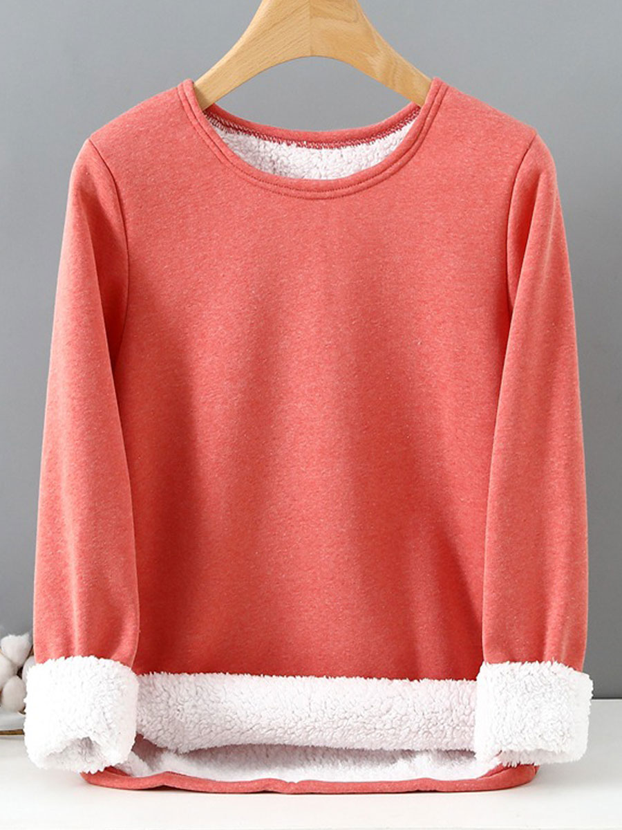 Round Neck Casual Loose Fleece Long Sleeve T shirt