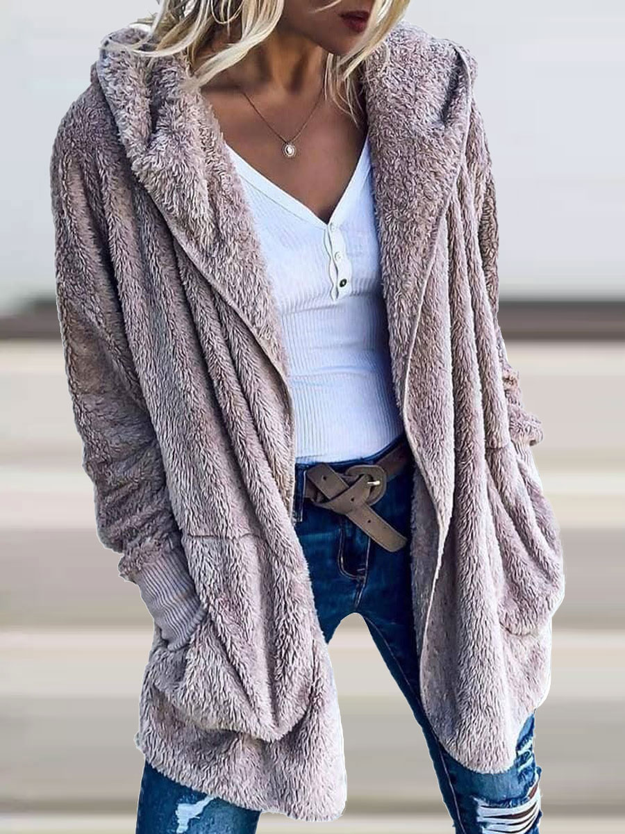 Casual Loose Zip Plush Cardigan Hooded Coat