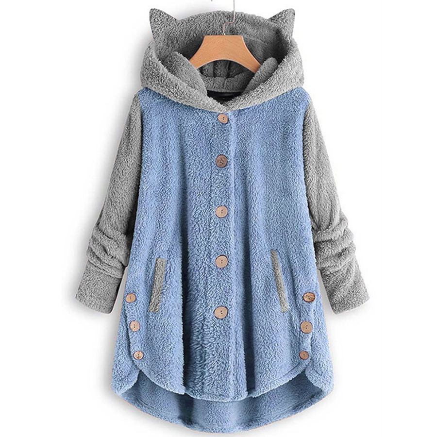 

Cappotto Casual Oversize Monopetto Con Cappuccio In Peluche Colorblock