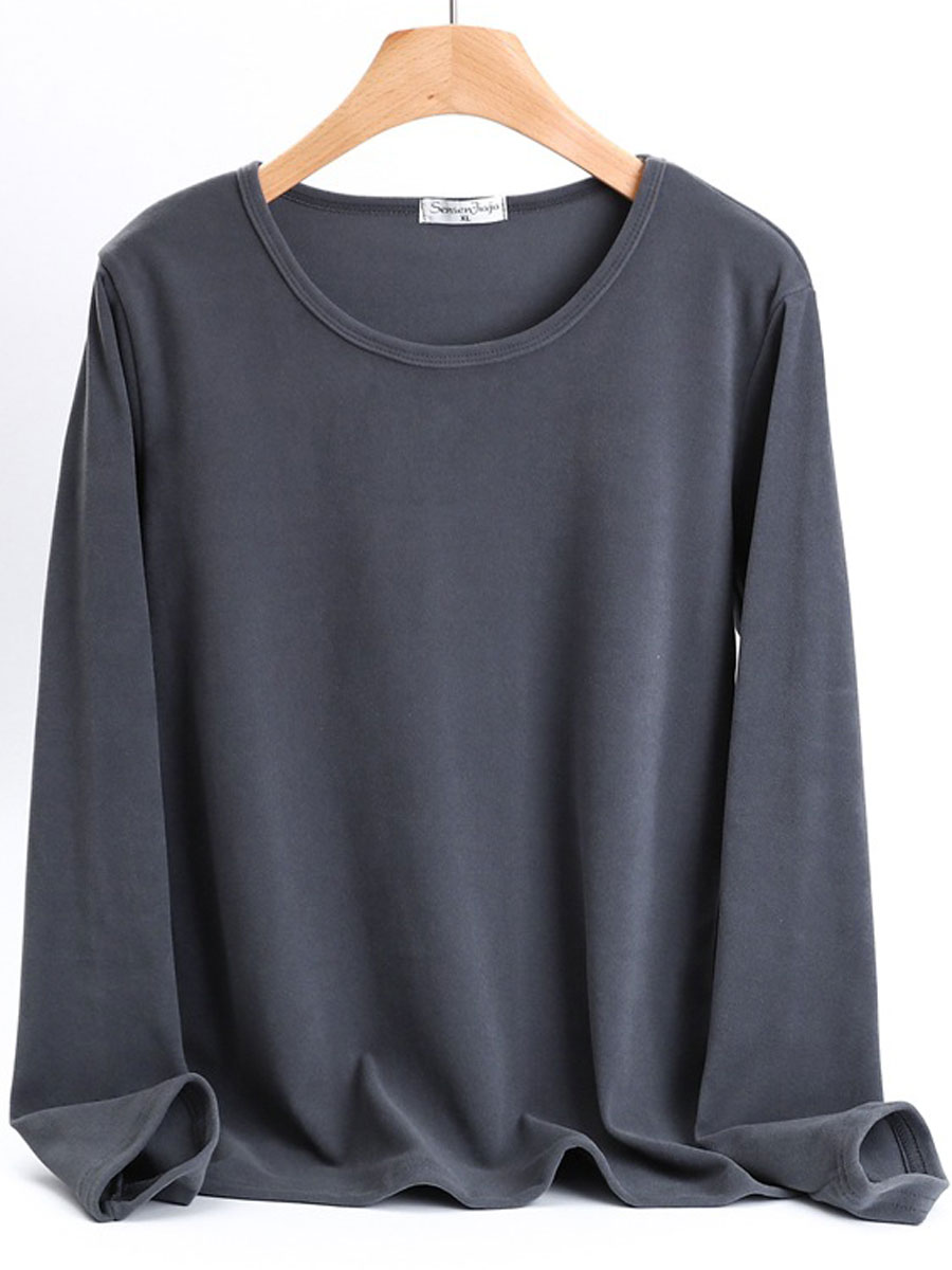 Round Neck Casual Loose Solid Color Long Sleeve T shirt