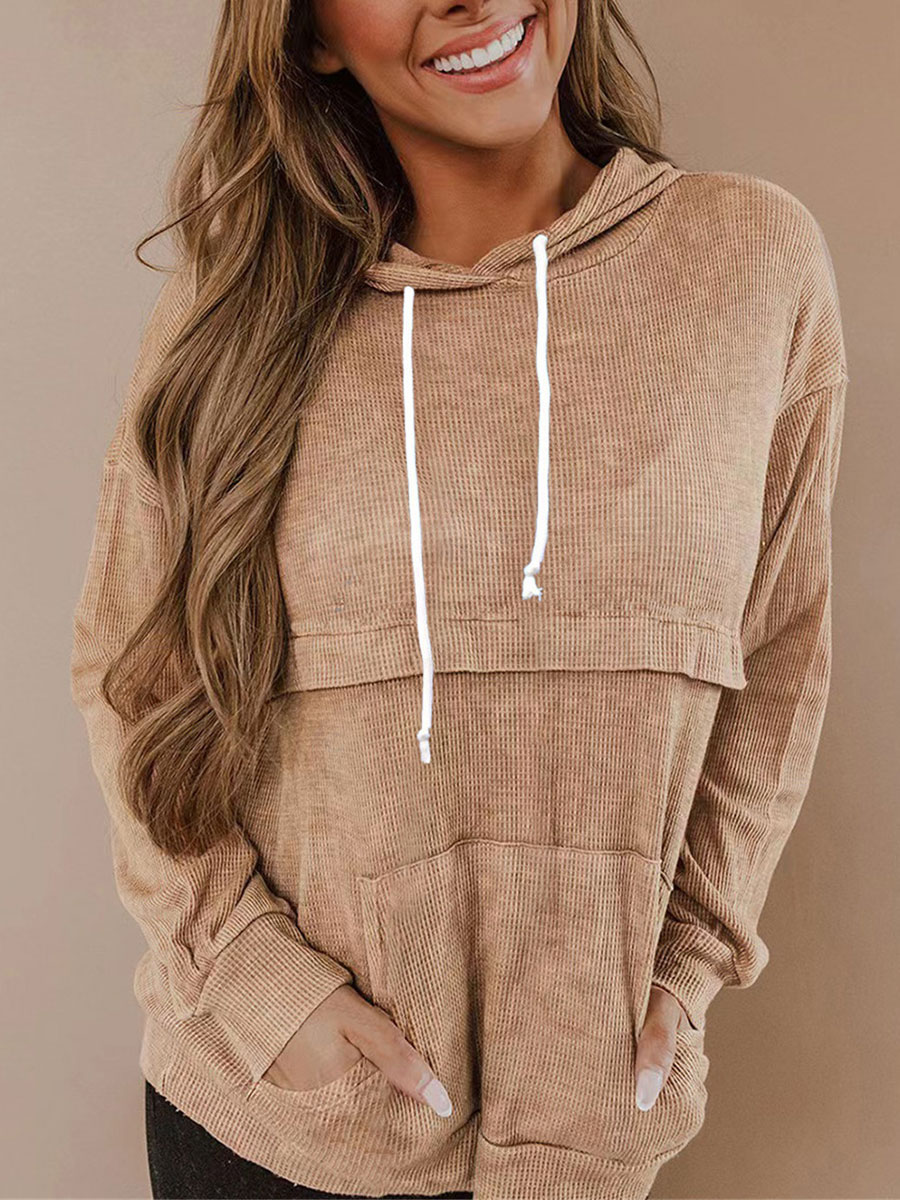 Casual Loose Pocket Solid Chic Hoodie