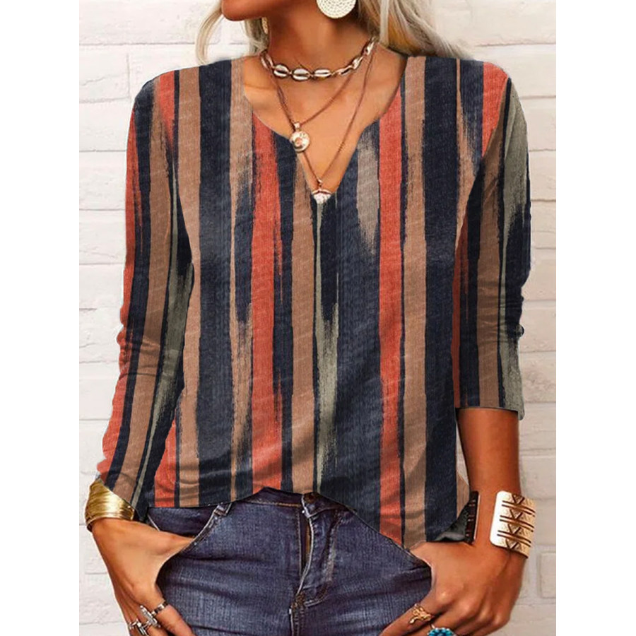 

Vintage Print V Neck Long Sleeve T-Shirt