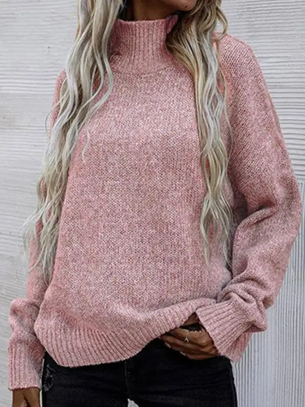 Turtleneck Casual Loose Solid Color Sweater Pullover - Ininrubyclub.com 