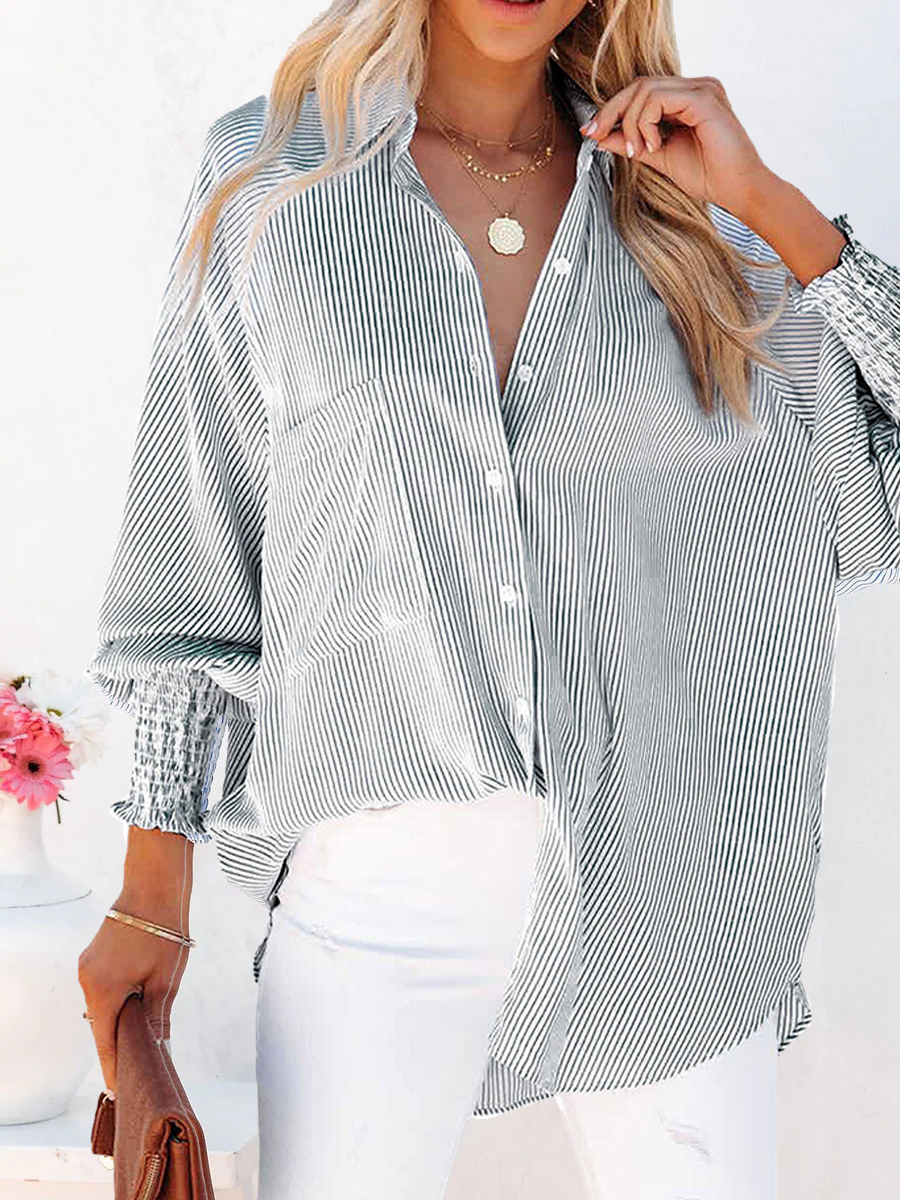 Loose Casual Striped Long Sleeve Blouse