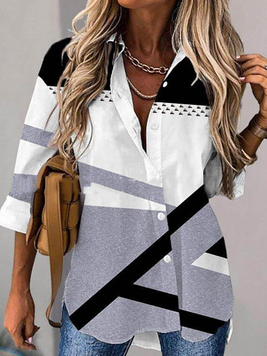 Casual Fashion Printed Lapel Long Sleeve Shirt