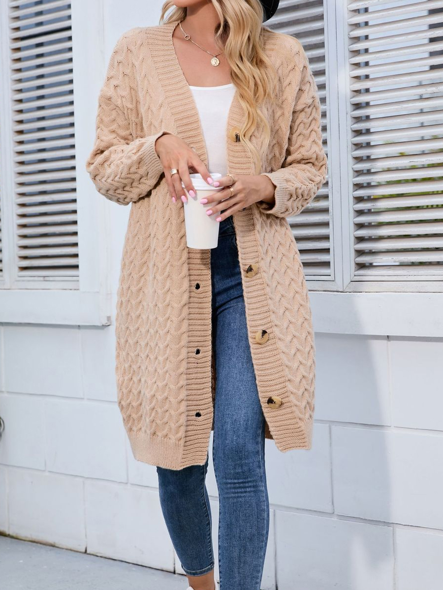 Loose Casual Solid Color Long Sleeve Sweater Cardigan