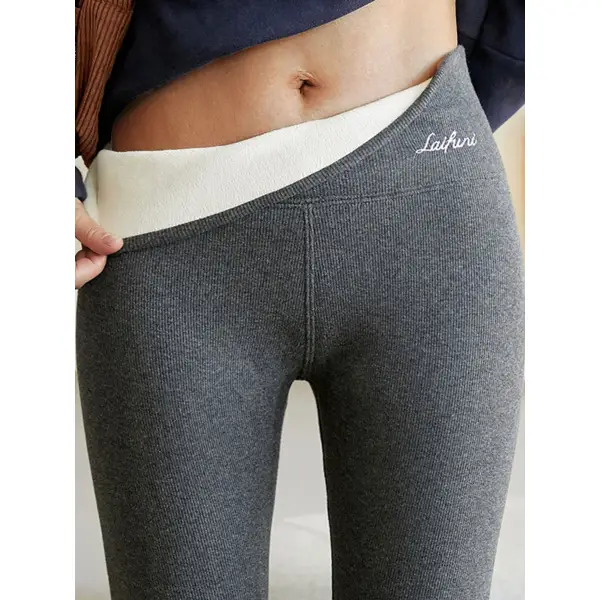 Casual Solid Color Embroidered Fleece Leggings - Ootdyouth.com 