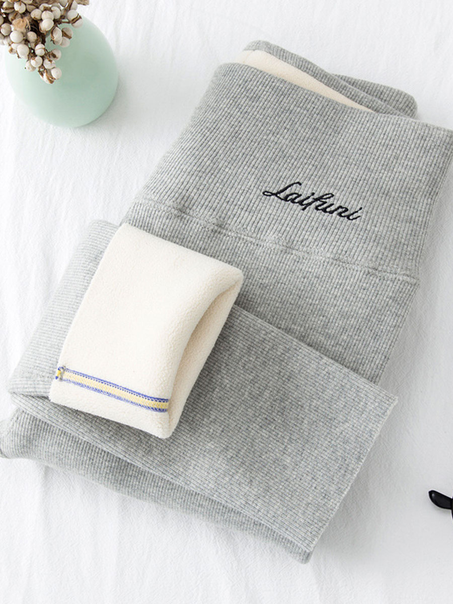 Casual Solid Color Embroidered Fleece Leggings