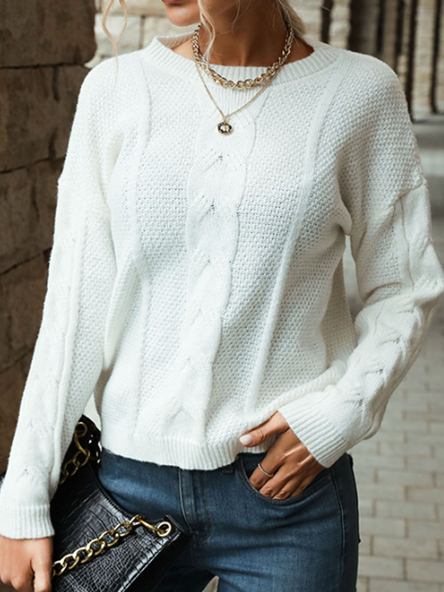 Loose And Casual Solid Color Knitted Pullover