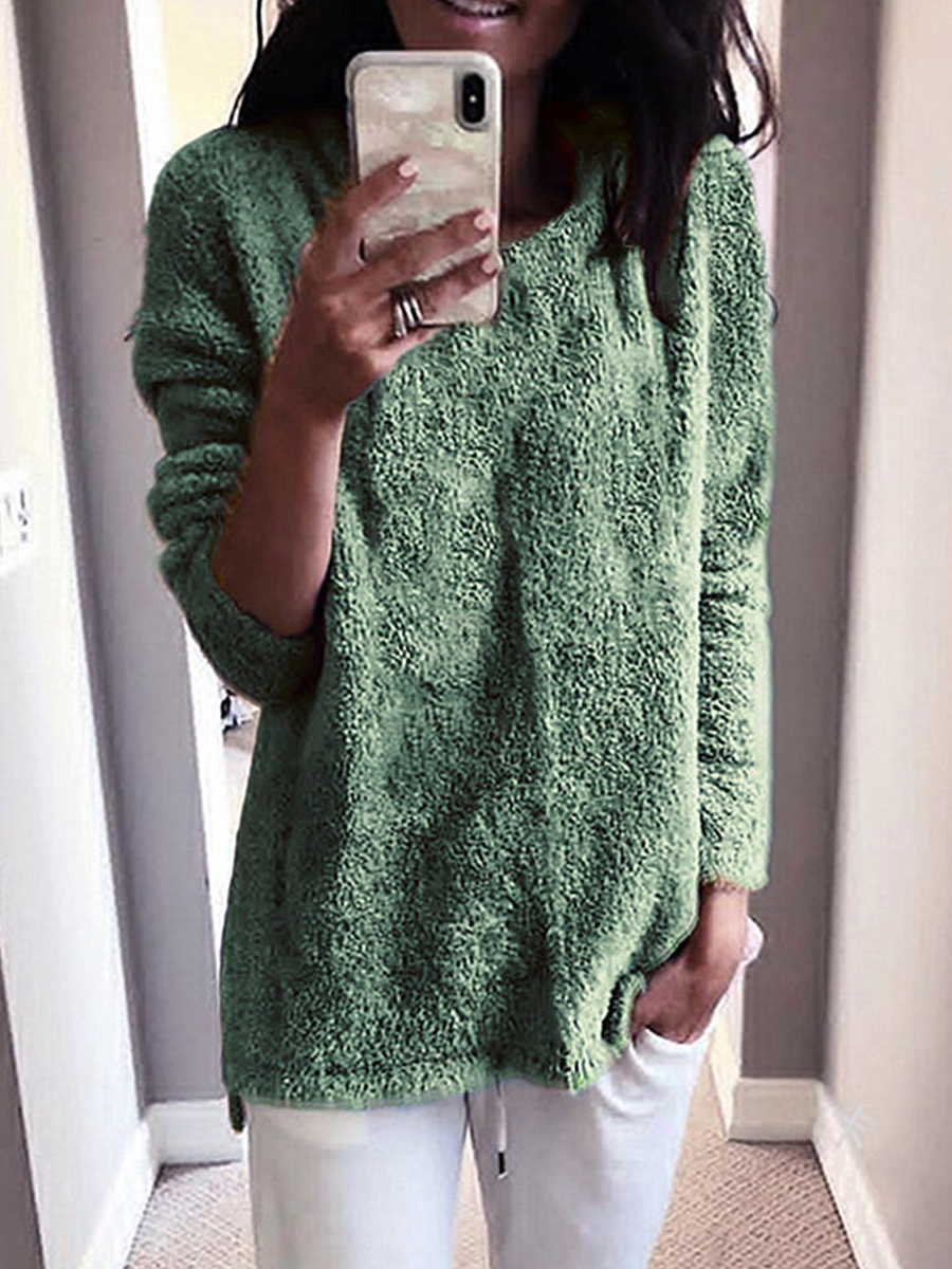 Casual Solid Color Crew Neck Velvet Long Sleeve Sweatshirt