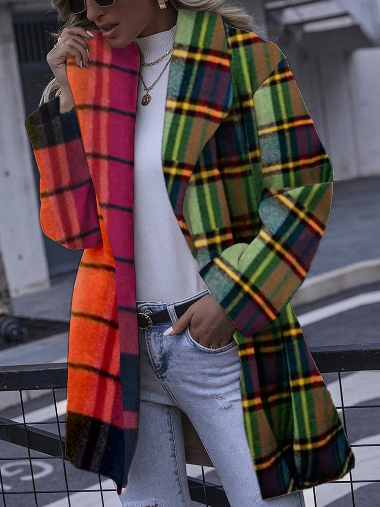 Casual Loose Plaid Cardigan Woolen Coat