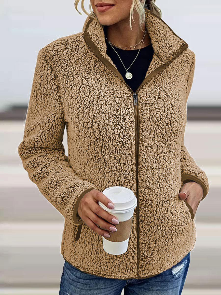 Casual Loose Lamb Wool Zip Cardigan Coat
