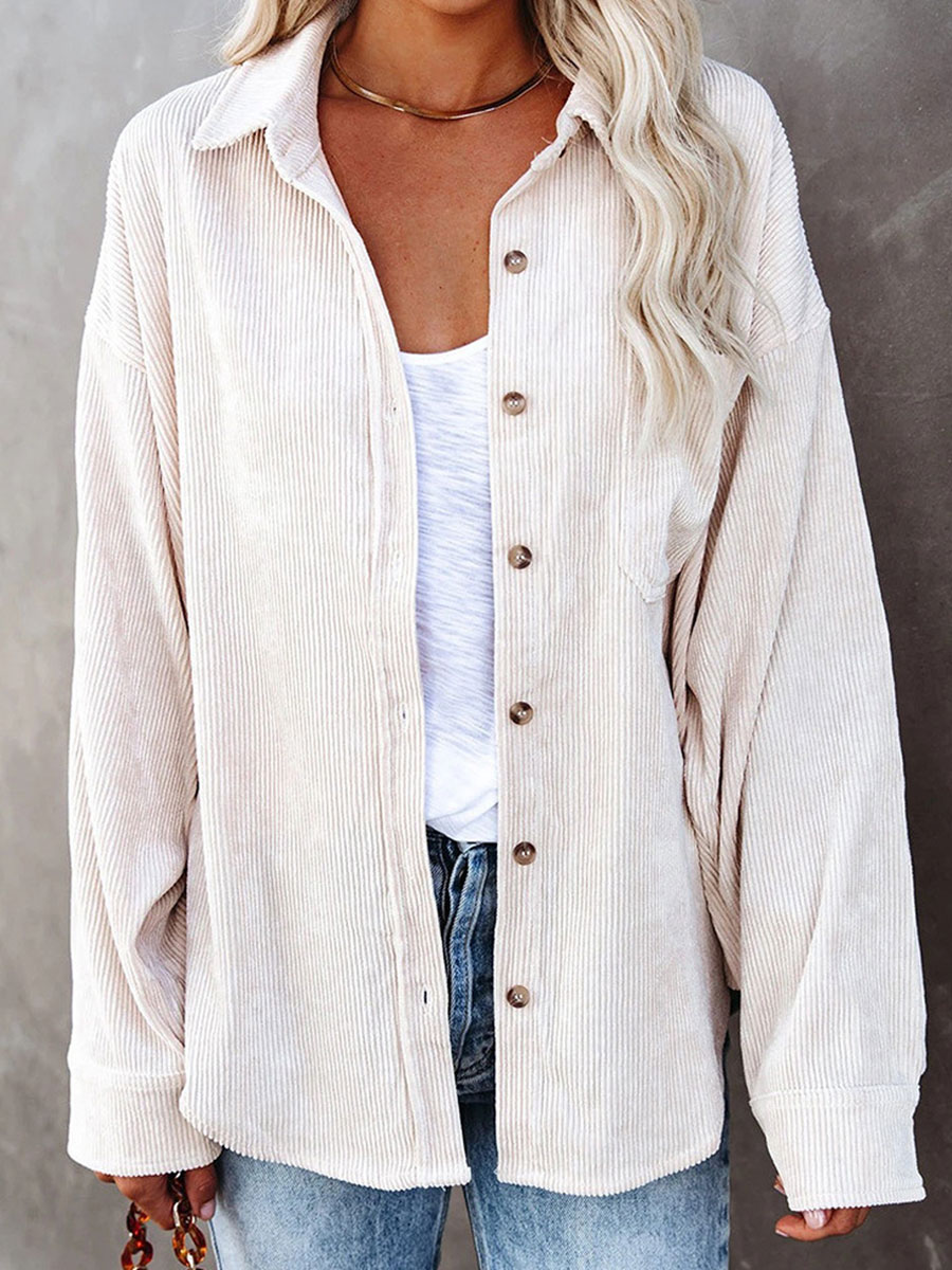 Casual Loose Solid Color Pocket Long Sleeve Blouse