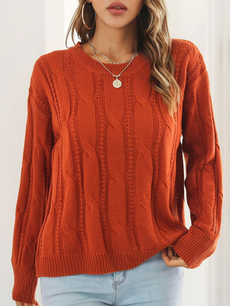 Round Neck Casual Loose Solid Color Sweater Pullover