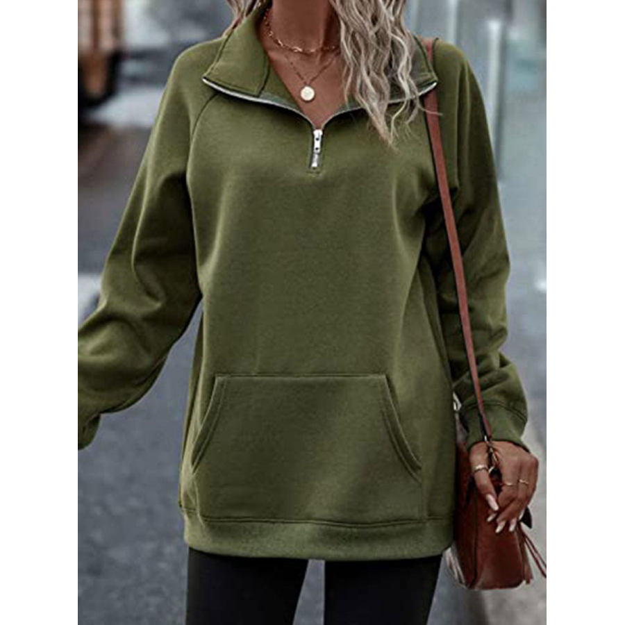 

Polo Neck Zipper Casual Loose Solid Color Sweatshirt