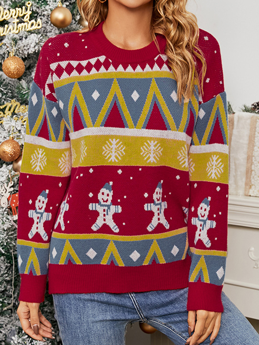 Fashion Christmas Snowflake Crew Neck Chic Long Sleeve Sweater