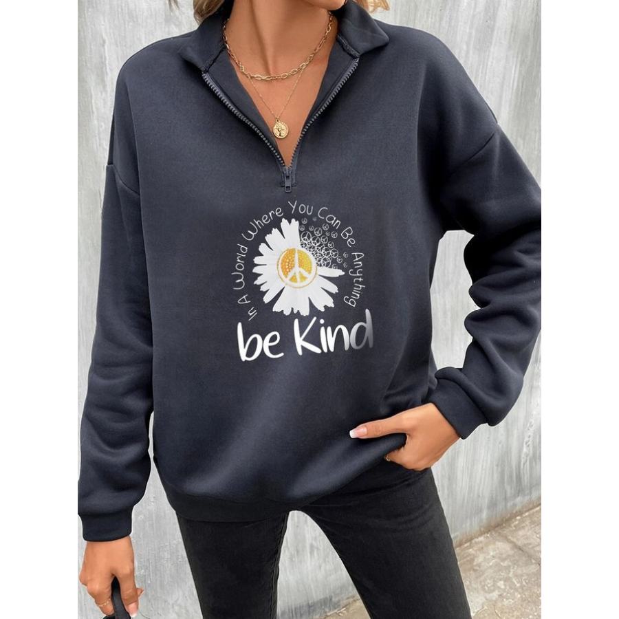

Polo Collar Loose Casual Letter Print Long Sleeve Sweatshirt