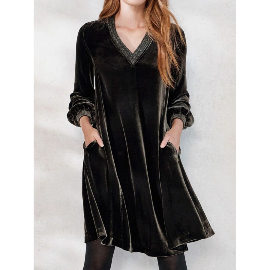 

Vintage Velvet V Neck Long Sleeves Party Short Dress